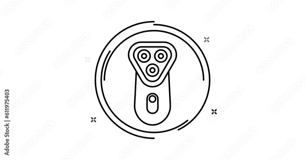 Poster electric razor animated outline icon on white background. electric razor rotation appearance 4k vide