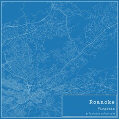 Blueprint US city map of Roanoke, Virginia.