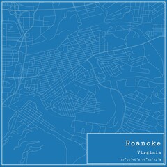Blueprint US city map of Roanoke, Virginia.