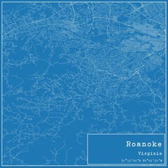 Blueprint US city map of Roanoke, Virginia.
