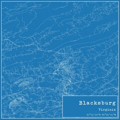 Blueprint US city map of Blacksburg, Virginia.