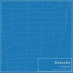 Blueprint US city map of Roanoke, Virginia.
