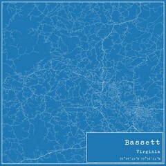 Blueprint US city map of Bassett, Virginia.