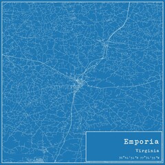 Blueprint US city map of Emporia, Virginia.
