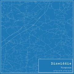 Blueprint US city map of Dinwiddie, Virginia.