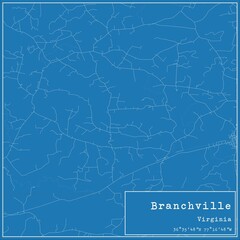 Blueprint US city map of Branchville, Virginia.