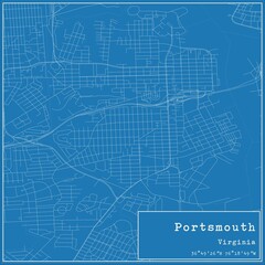 Blueprint US city map of Portsmouth, Virginia.