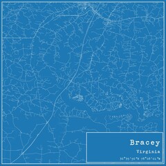 Blueprint US city map of Bracey, Virginia.