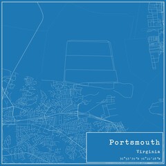 Blueprint US city map of Portsmouth, Virginia.