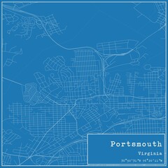 Fototapeta premium Blueprint US city map of Portsmouth, Virginia.