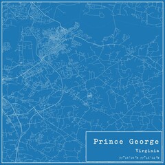 Blueprint US city map of Prince George, Virginia.