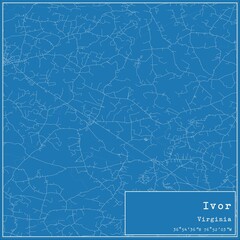 Fototapeta premium Blueprint US city map of Ivor, Virginia.