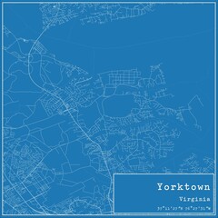 Blueprint US city map of Yorktown, Virginia.