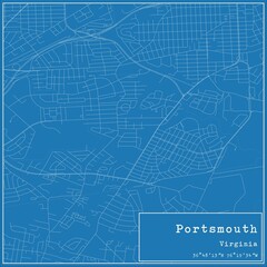 Obraz premium Blueprint US city map of Portsmouth, Virginia.