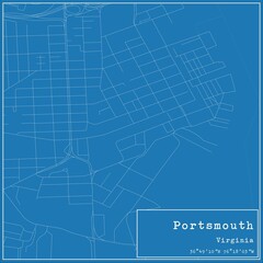 Blueprint US city map of Portsmouth, Virginia.