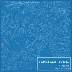 Blueprint US city map of Virginia Beach, Virginia.