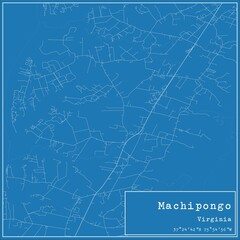 Blueprint US city map of Machipongo, Virginia.