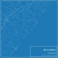 Blueprint US city map of Accomac, Virginia.