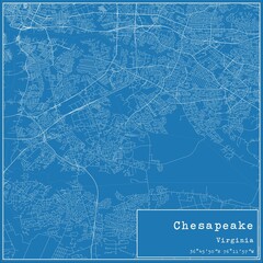 Blueprint US city map of Chesapeake, Virginia.