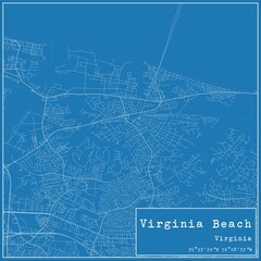 Blueprint US city map of Virginia Beach, Virginia.