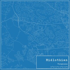 Blueprint US city map of Midlothian, Virginia.