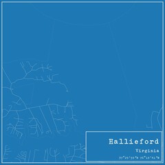 Blueprint US city map of Hallieford, Virginia.