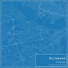 Blueprint US city map of Richmond, Virginia.