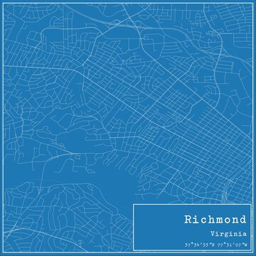 Blueprint US city map of Richmond, Virginia.