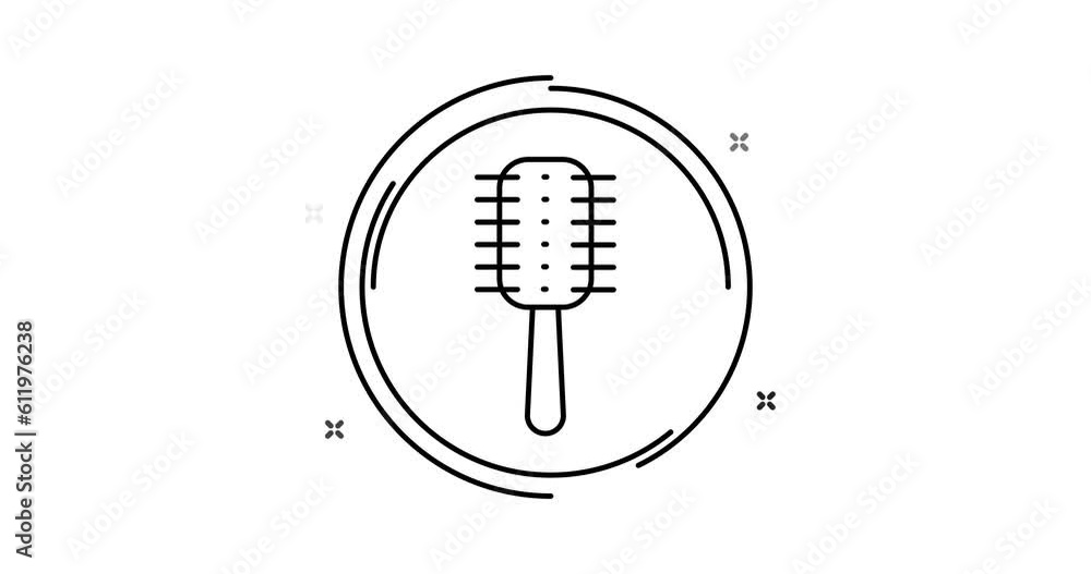 Poster comb animated outline icon on white background. comb rotation appearance 4k video animation for web,
