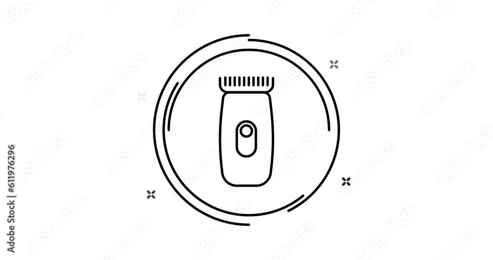 Poster electric clipper animated outline icon on white background. electric clipper rotation appearance 4k 