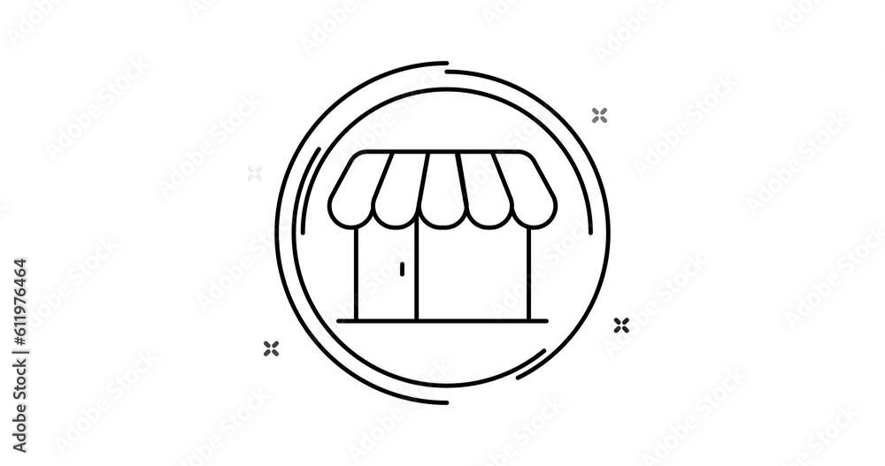 Poster store animated outline icon on white background. store rotation appearance 4k video animation for we