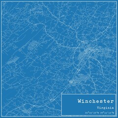 Blueprint US city map of Winchester, Virginia.