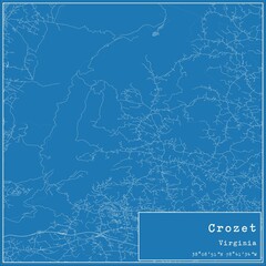 Blueprint US city map of Crozet, Virginia.