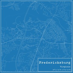 Blueprint US city map of Fredericksburg, Virginia.