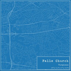 Blueprint US city map of Falls Church, Virginia.