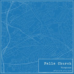 Blueprint US city map of Falls Church, Virginia.