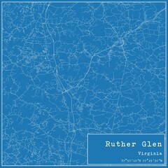 Blueprint US city map of Ruther Glen, Virginia.