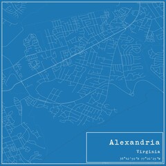 Blueprint US city map of Alexandria, Virginia.
