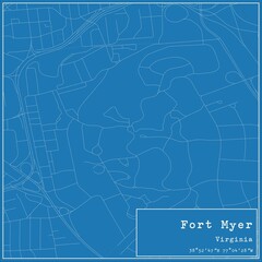 Blueprint US city map of Fort Myer, Virginia.