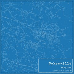 Blueprint US city map of Sykesville, Maryland.