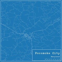 Blueprint US city map of Pocomoke City, Maryland.