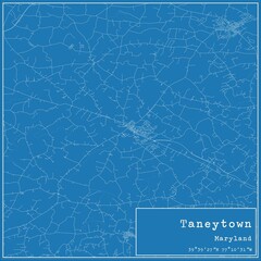 Blueprint US city map of Taneytown, Maryland.