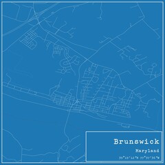 Obraz premium Blueprint US city map of Brunswick, Maryland.