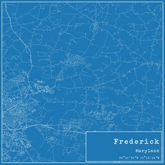 Blueprint US city map of Frederick, Maryland.