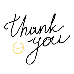 Obraz premium Thank you vector lettering with yellow smile