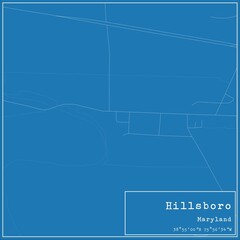 Obraz premium Blueprint US city map of Hillsboro, Maryland.