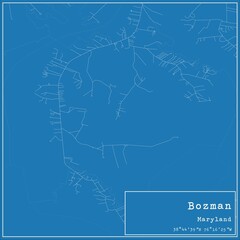Blueprint US city map of Bozman, Maryland.