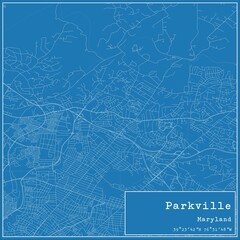 Fototapeta premium Blueprint US city map of Parkville, Maryland.