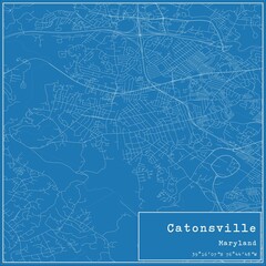 Blueprint US city map of Catonsville, Maryland.