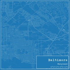 Blueprint US city map of Baltimore, Maryland.